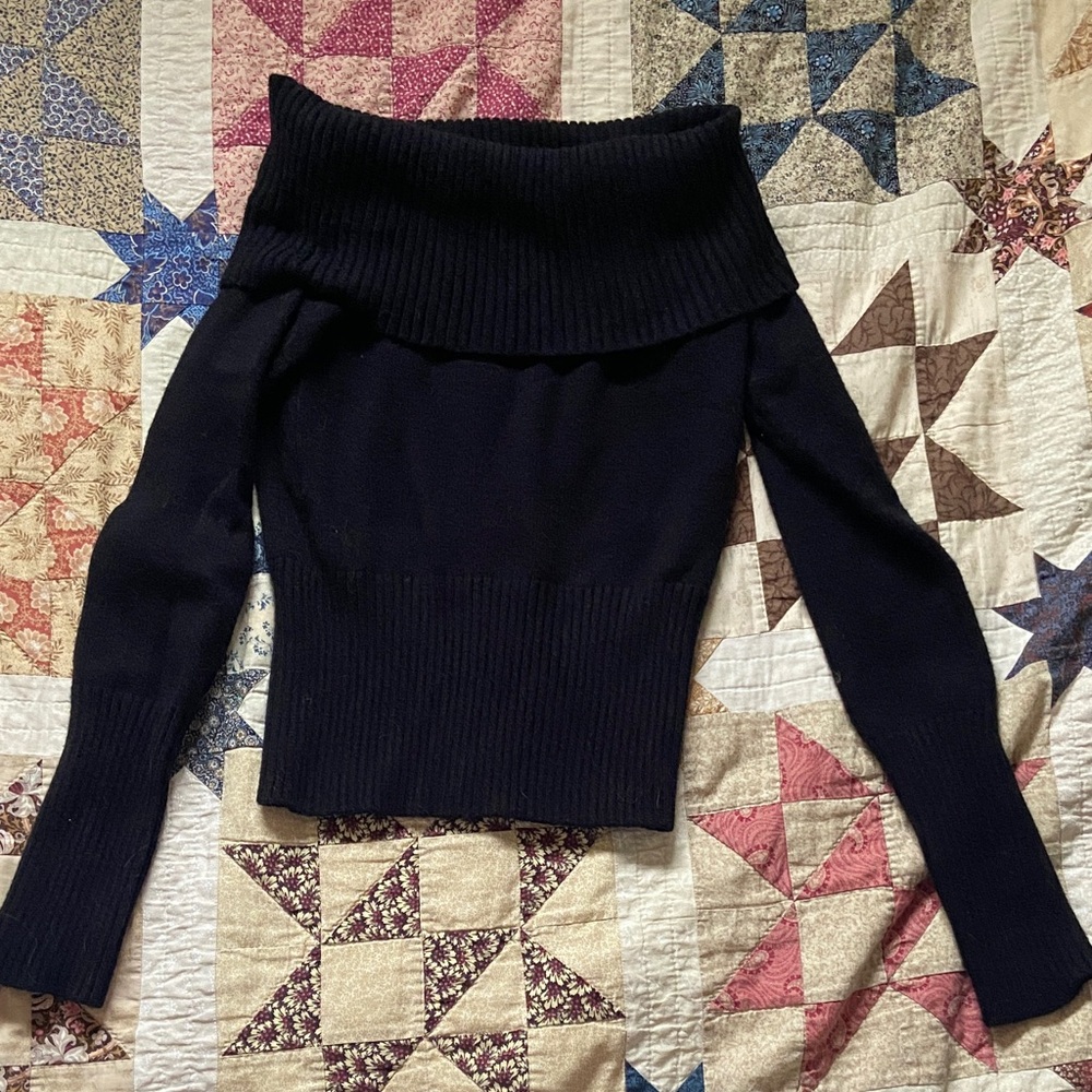 Black Off-Shoulder Fold-Over Sweater